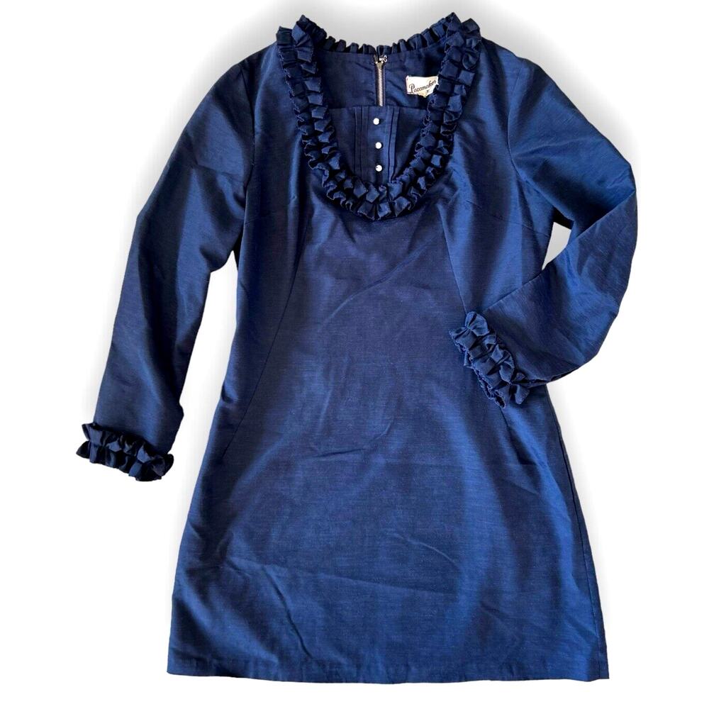 Vintage 60s Tuxedo Dress Ruffles Mod Blue Size 10 by Pacemaker Juniors